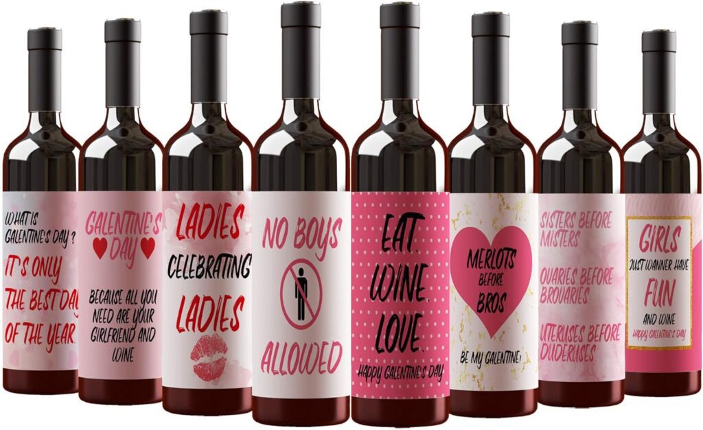 galentine's day wine bottle labels