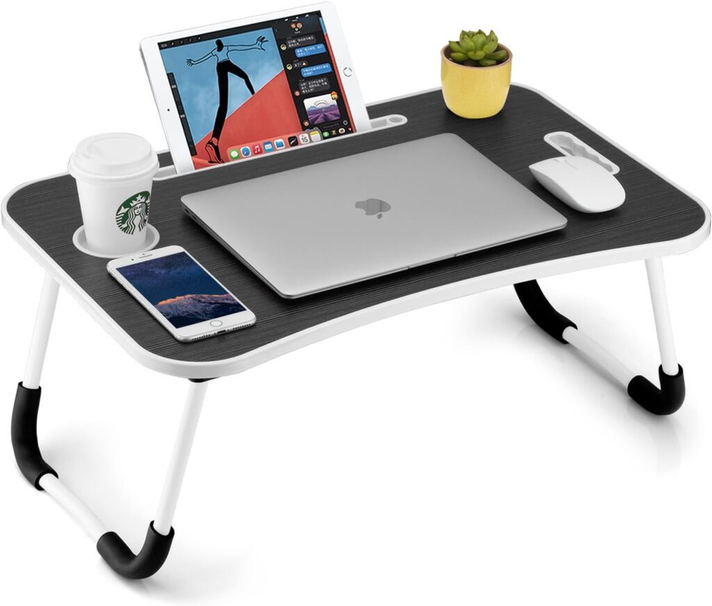 Foldable Laptop Table With Cup Holder - Black